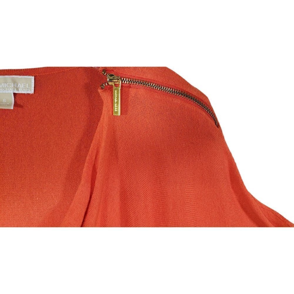 Michael Michael Kors Top Women Sz Small Orange 3/4 Sleeve Cowl Neck Zip Shoulder - Picture 5 of 14